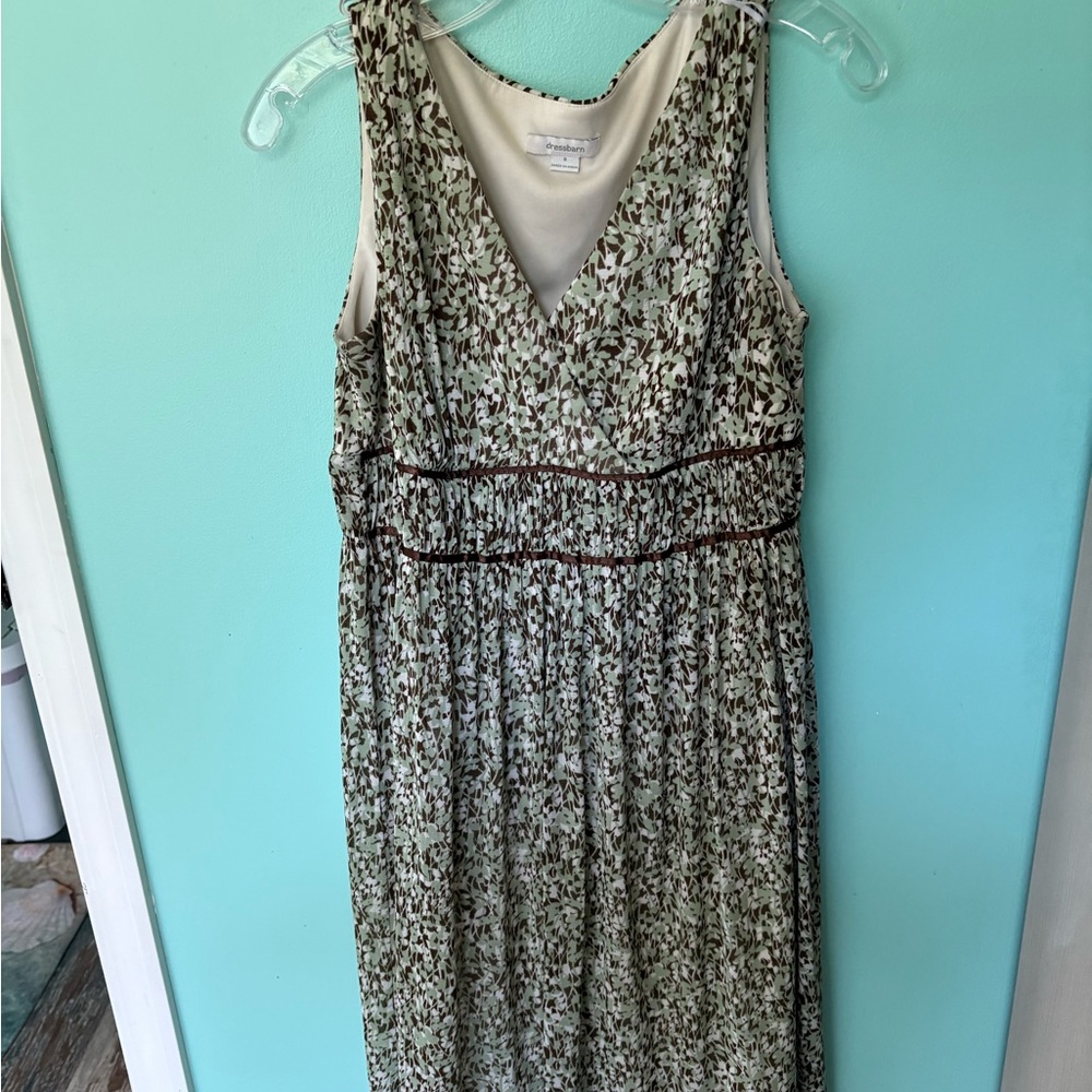 dressbarn Green and Cream Floral Midi Dress